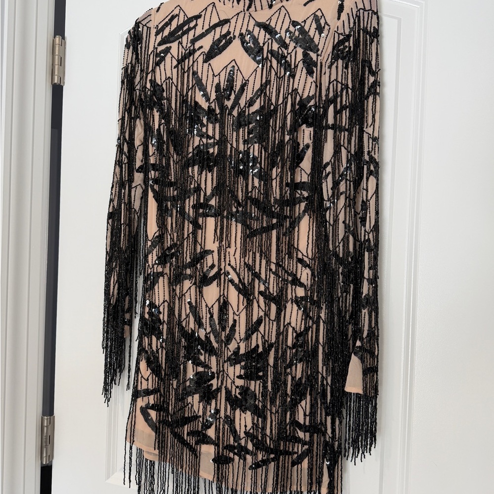 Peace Love World Black and Nude Long Sleeve Dress